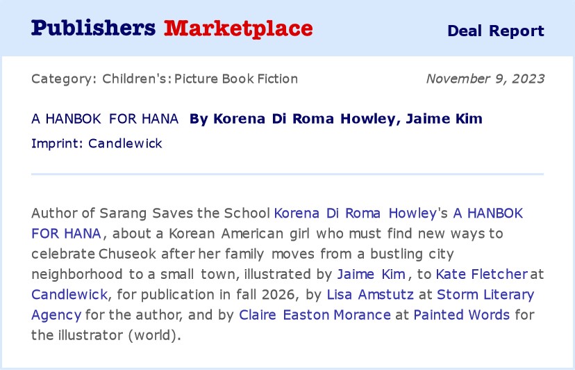 Congratulations to client @KDRHowley on this new book with @Candlewick! Can't wait to see Jaime Kim's art bring this beautiful story to life! 🎉