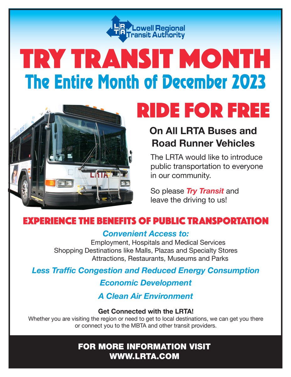 Decmber is Try Transit Month! Ride the LRTA Buses and Road Runner Vehicles for Free!