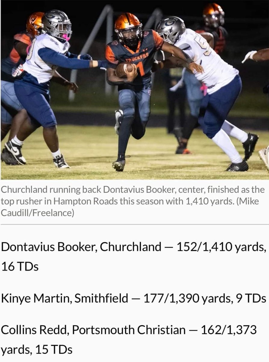 Churchland's RB Dontavius Booker led Hampton Roads in rushing with 1,410 yds &amp; 16 TDs #BrickbyBrick <a href="/_dbook5/">Dontavius booker</a>