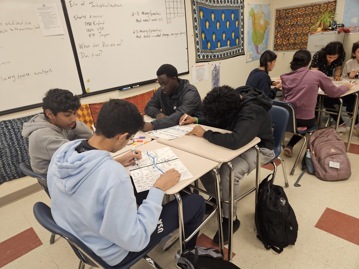 LexingtonHSHist's tweet photo. "The Urban Game" is a lesson on urbanization and industrialization with critiques of benefits and drawbacks that is in the greatest hits album of every modern world history teacher. Here are some of our 10th graders doing it today! https://t.co/sHNAr5pDgU