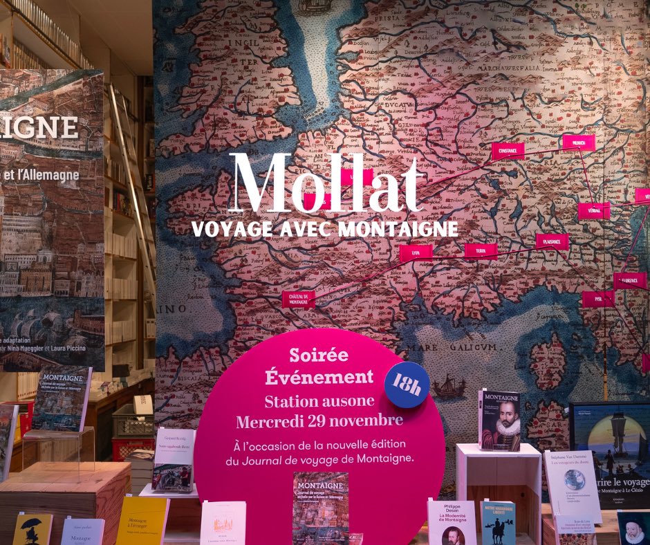 ❤️ Voyage avec Montaigne📍

La Librairie Mollat et    <a href="/EdBouquins/">Bouquins</a> s'associent à nouveau pour faire revivre l’oeuvre de #Montaigne et publient son fameux Journal de Voyage dans une nouvelle édition établie par Nina Mueggler et Laura Piccina.

👉 mollat.com/dossiers/voyag…