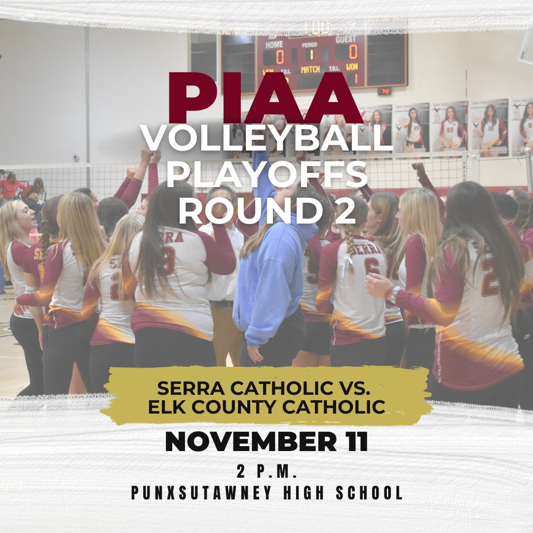 🏐 Serra Catholic vs Elk County Catholic - PIAA Second Round Volleyball Playoffs
📆 Saturday, November 11
🕑 2 p.m.
📍 Punxsutawney High School

No tickets will be sold at the door.  All tickets are can be purchased at piaa.org/sports/tickets…