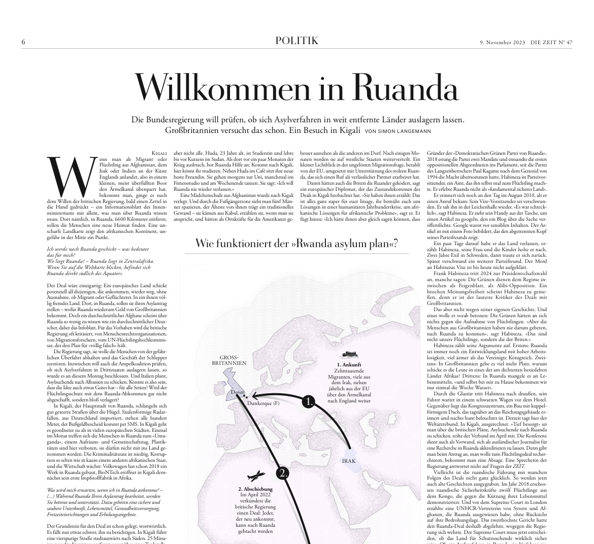 Die Bundesregierung will prüfen, ob sich Asylverfahren in weit entfernte Länder auslagern lassen. Großbritannien versucht das schon. Ein Besuch in Ruanda, diese Woche <a href="/DIEZEIT/">DIE ZEIT</a> zeit.de/2023/47/ruanda…