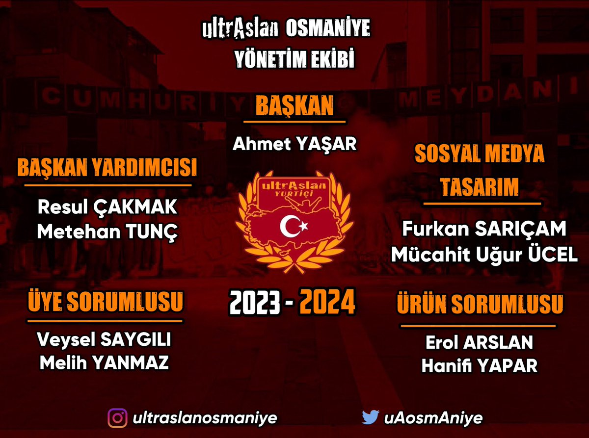 ultrAslan Osmaniye 2023-2024 Görev Dağılımı 

#uAYurtiçi 
#uAOsmaniye