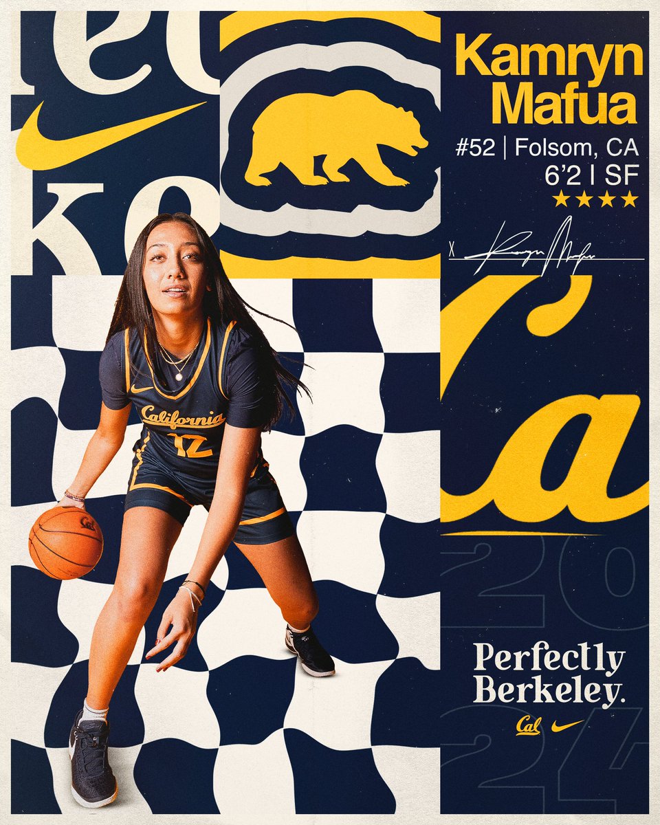 Welcome to Bear Territory, @kamryn_mafua ! 🐻 Kamryn is a 4 ⭐️ 6’1 Forward from Folsom, CA entering her senior year at Folsom High School. In her junior year, she averaged 17 points 7 rebounds per game! #PerfectlyBerkeley | #GoBears