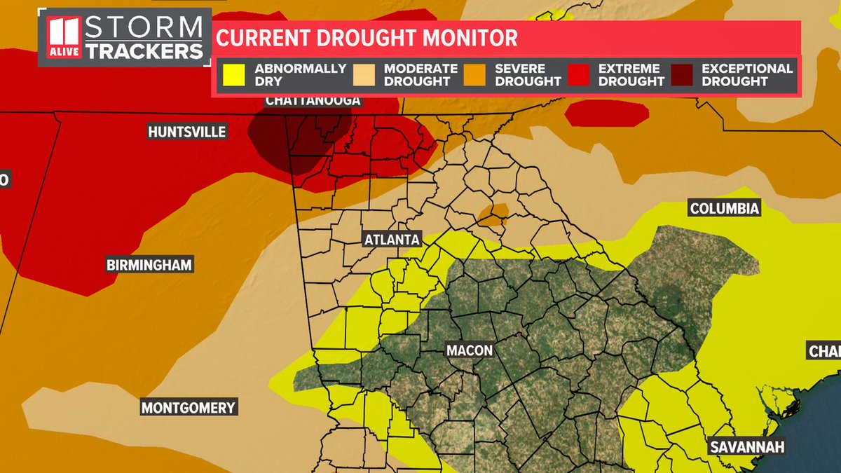 Exceptional drought is now showing up in parts of north Georgia. This is the first time in more than 2,500 days that we have had exceptional drought anywhere in the the state. The last time the Drought Monitor update showed exceptional drought was December 27, 2016. #GAwx