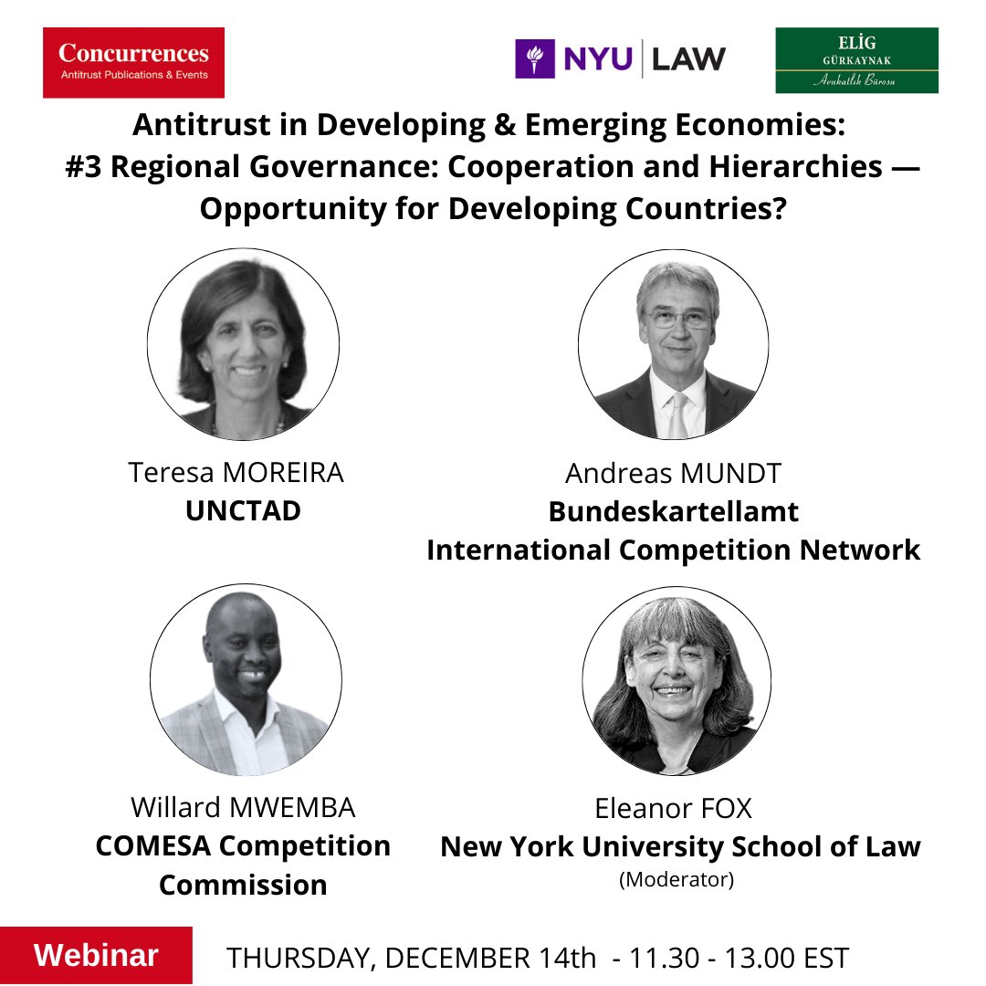 CompetitionLaws's tweet photo. 🔎 Zoom on the Third Webinar of The 10th Antitrust in Developing & Emerging Economies Webinars.
📅 December 14th
📍 Online
👉 To register and see the full program: https://t.co/cbfezhelD1 #CompetitionLaw
#AntitrustDevelopingEmerging https://t.co/Y7aVFTu1lW