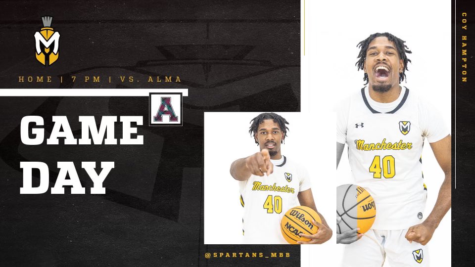 🚨 SPARTAN GAMEDAY 🚨

🆚 Alma 
⌚️ 7:00pm ET
📍North Manchester, IN
💻 team1sports.com/manchester/

#SpartanPride | ⚫️🟡🏀