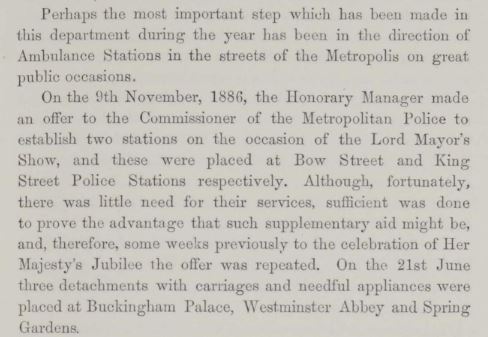 Today is the anniversary of @stjohnambulance's first public duty! On 9th November 1886, SJA provided two temporary ambulance stations on the route of the Lord Mayor's Show to provide first aid to the public, 'although, fortunately, there was little need for their services'.
