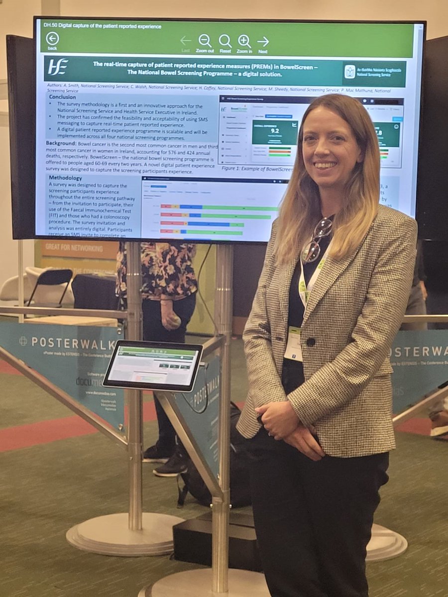 .@carrie_walsh88 presenting about our Patient Reported Experiences from our #BowelScreen programme at the @EPHconference in Dublin today. 

This is an online survey gathering feedback from #screening participants about their experiences.

👉 tinyurl.com/nhbukfj5

#EPH2023