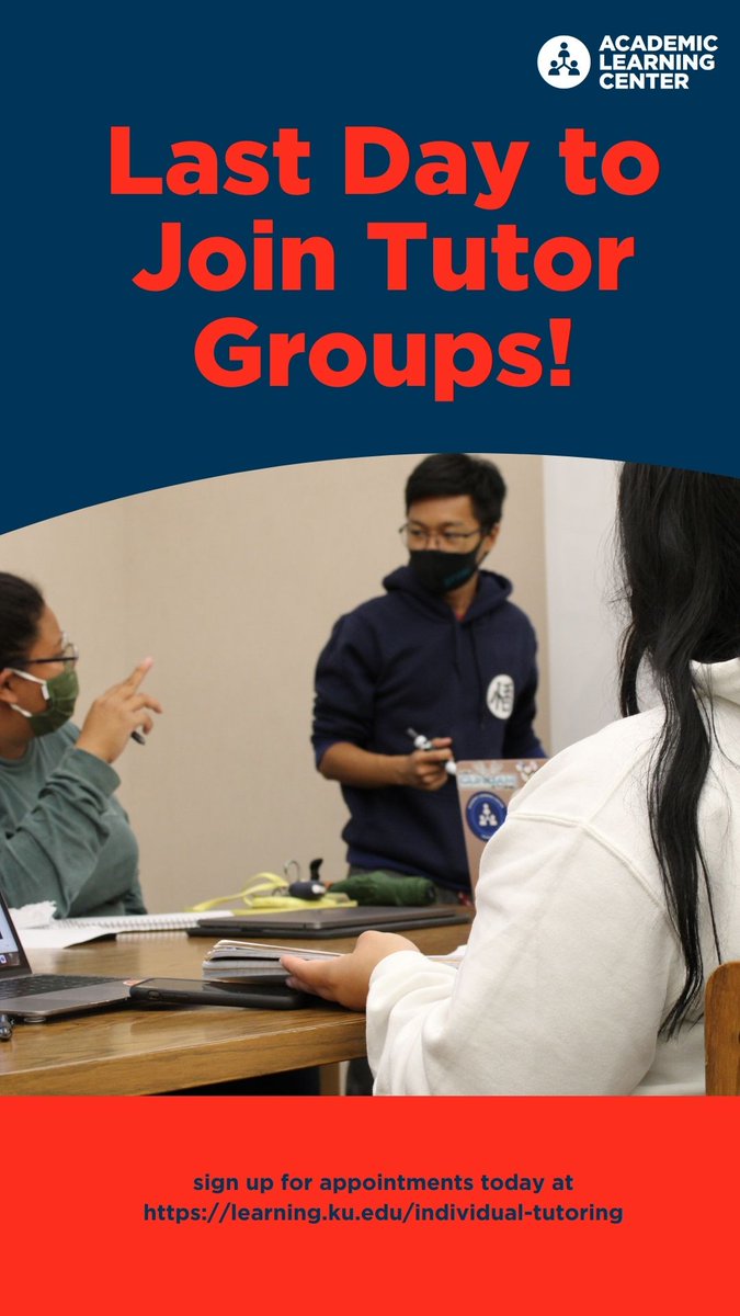 ❗Attention Jayhawks❗ The last day to request to be added to one of our tutor groups is this Friday, November 10th. Don't miss out on this fantastic opportunity to work with a tutor and your peers.