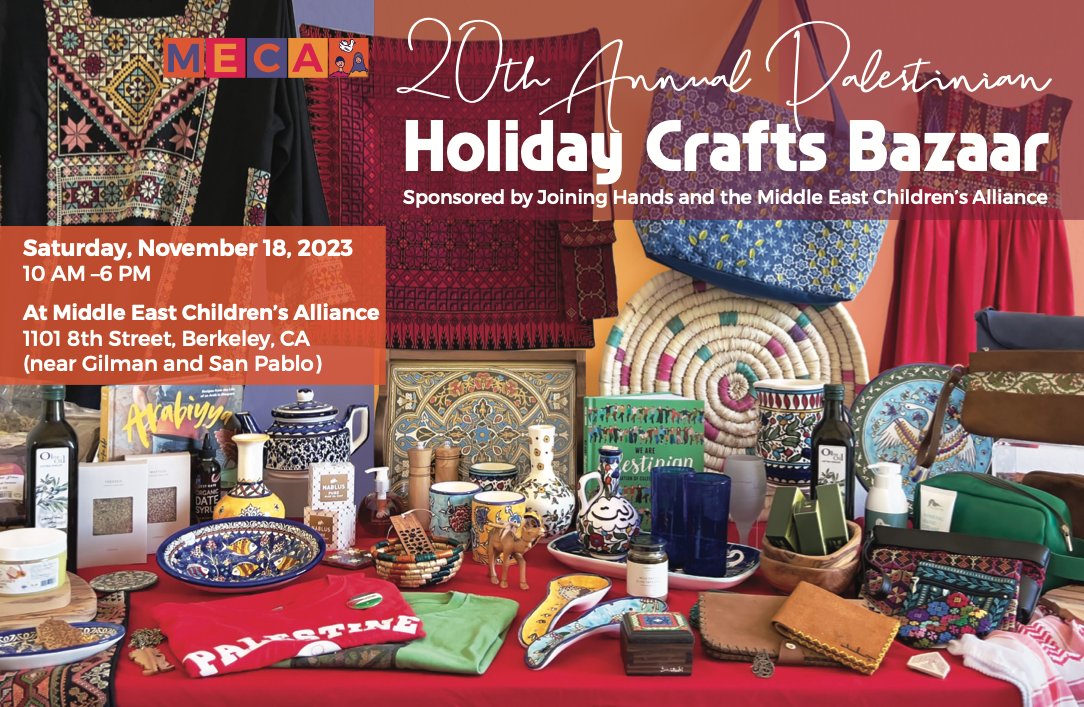 MECAForPeace's tweet photo. Join us Nov 18 in Berkeley! Marking 20 years of supporting Palestinian artisans & keeping ancient crafts alive!
Purchase unique holiday gifts: Olive oil, ceramics, tatriz, olive wood, cookbooks, keffiyehs, soap & more
#gifts #shop4good #palestine #gaza
https://t.co/pi9RzAPtuX https://t.co/Cy1iLT9E3C