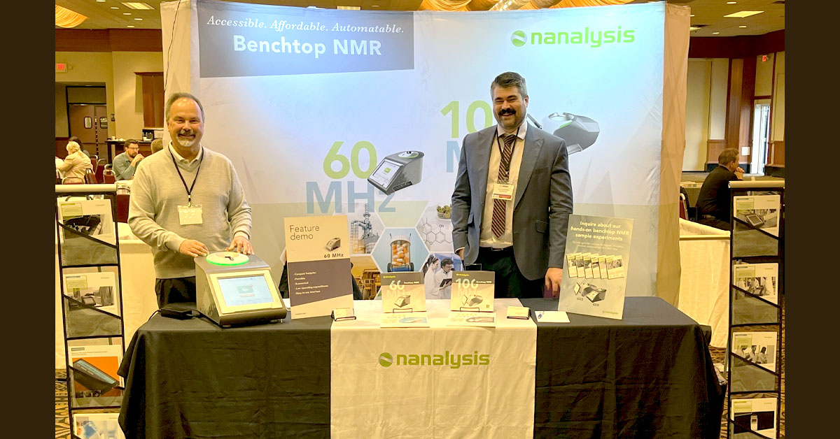 Nanalysis's tweet photo. #ANACHEM2023 - Have you ever seen our #benchtopNMR? Drop by today and check out this compact #NMR #spectometer in action! #ChemEd #Nanalysis #acs https://t.co/1vCiNFXE9i