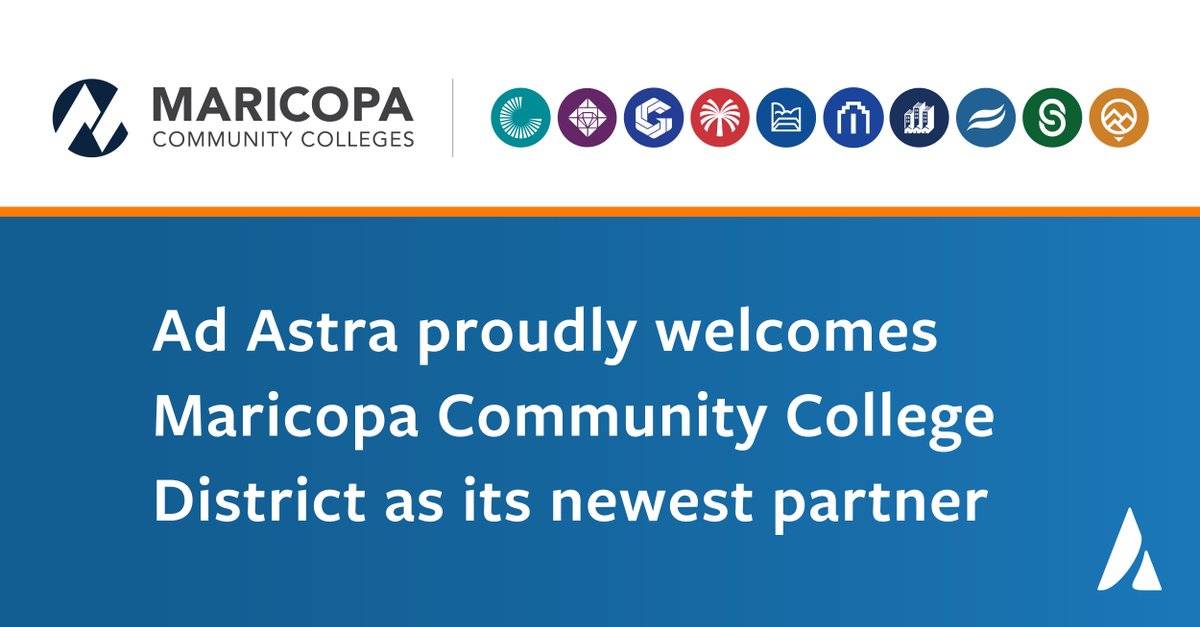 Ad Astra (@adastrais) on Twitter photo We're thrilled to welcome <a href="/Maricopa/">maricopa</a> Community Colleges on board as our newest partner! 🎉 Together, we're paving the way for modern, efficient, and student-centered scheduling solutions. Exciting times ahead! 🚀📚 #Partnership #EdTech #InnovateTogether #HigherEducation #EdTech We're thrilled to welcome <a href="/Maricopa/">maricopa</a> Community Colleges on board as our newest partner! 🎉 Together, we're paving the way for modern, efficient, and student-centered scheduling solutions. Exciting times ahead! 🚀📚 #Partnership #EdTech #InnovateTogether #HigherEducation #EdTech