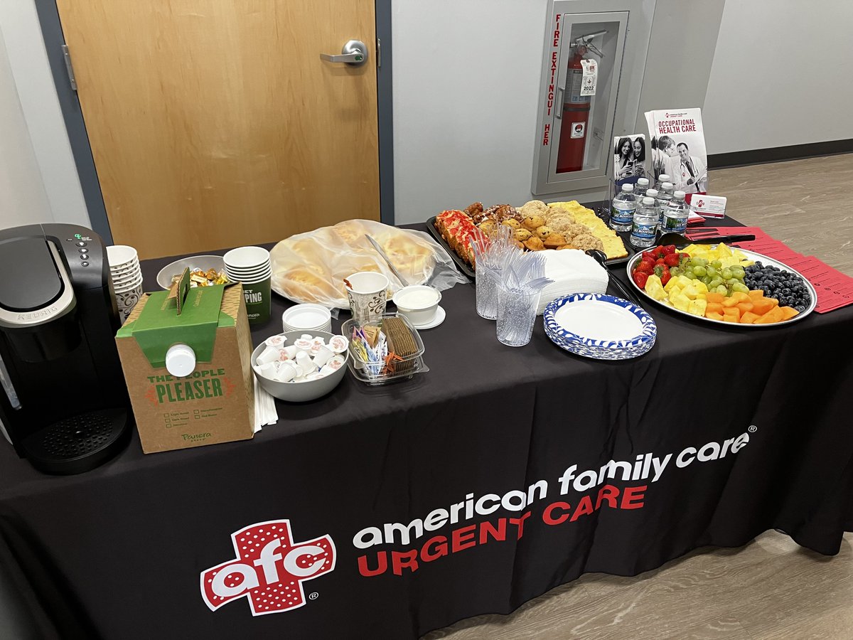 Our 1st Friday Coffee Connect at AFC Urgent Care Commerce was the perfect start to our Friday! Huge thanks to Director of Operations, Amy Bazzy &amp; Director of Marketing, Natalie Smith, for their warm hospitality, delicious breakfast spread, and the exciting business card raffle!