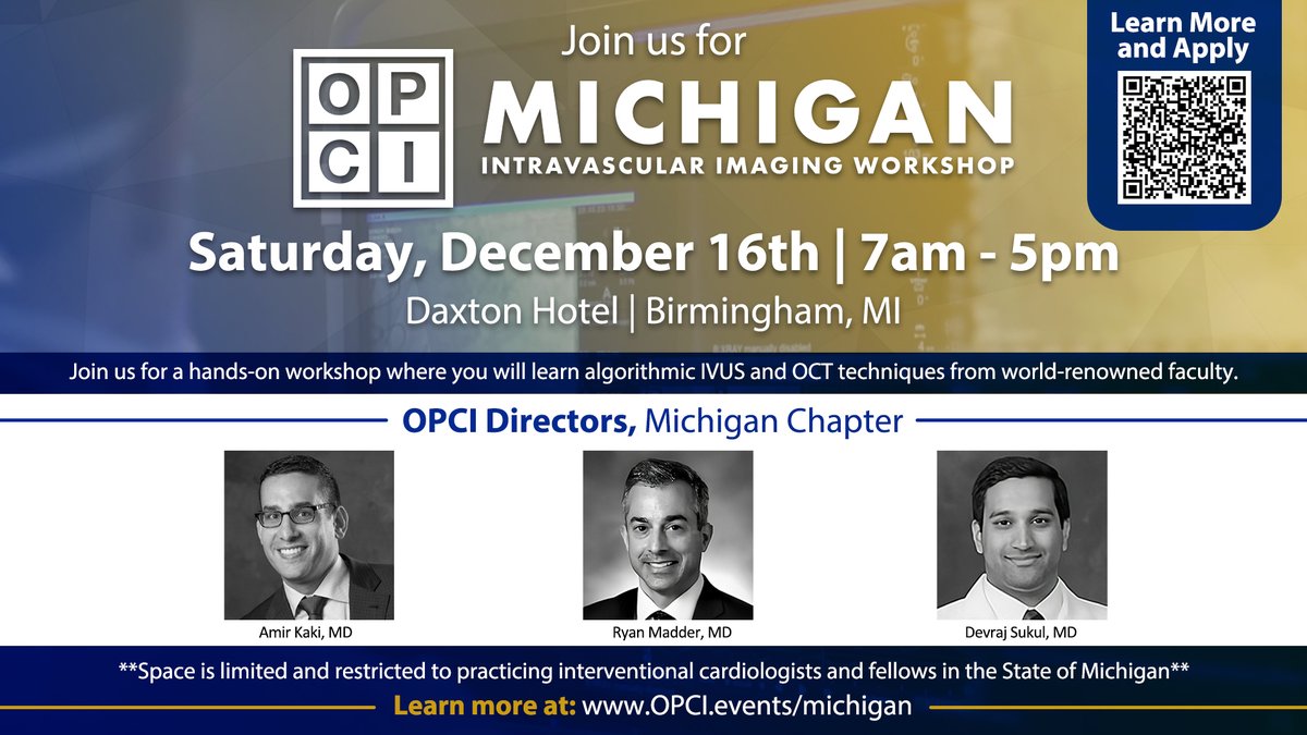 Limited Spots Available! Walk away with practical approaches to integrate imaging into your daily practice at this exclusive hands-on workshop. Check out our distinguished faculty, workshop agenda, and apply to attend at opci.events/michigan. #CardioTwitter