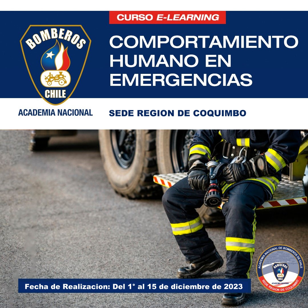 🚨Convocatoria curso "Comportamiento Humano en Emergencias"🚨 
💻Modalidad: e-Learning aulavirtual.anb.cl
🗓Fecha Realización: 01 al 15 de Diciembre del 2023 📝Cupos: 500 Requisito estar inscrito en Registro Nacional de Bomberos como Aspirante.
docs.google.com/forms/d/e/1FAI…