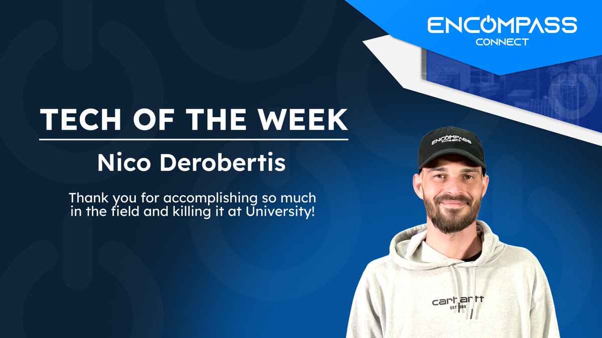 EncompassAV's tweet image. 🌟 Meet our Tech of the Week, Nico Derobertis! 🌟

A shoutout for crushing it both in the professional realm and at the university! Your achievements are truly inspiring!

Your dedication is what helps Encompassconnect.com to be the best. 🌟

#TechOfTheWeek #EncompassConnect