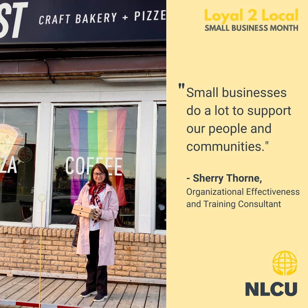 NLCU's tweet image. Our Organizational Effectiveness and Training Consultant, Sherry Thorne, spent her #Loyal2Local funds on her new go-to place for delicious pizza and scrumptious desserts: Crust Craft Bakery in the East End of St. John&apos;s. 

#shoplocal #explorenl #community #smallbusinessmonth2023
