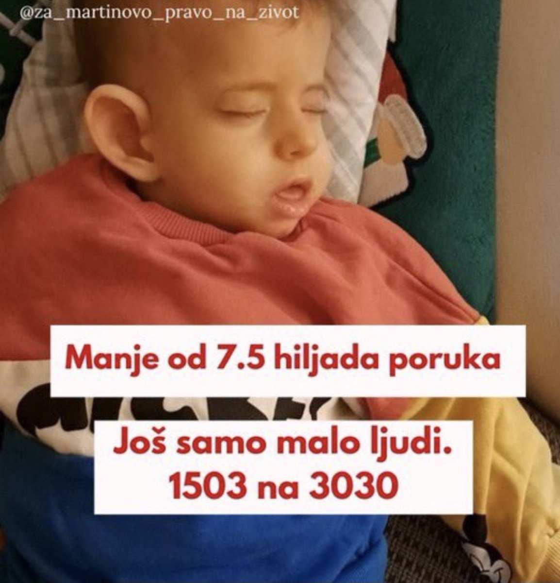 Idemo za ovog malog lava Martina Lava ❤️ još po jedan SMS.🙏
Bukvalno je na korak da ode na lecenje u Ameriku.
Ova deca imaju samo nas.
RT🙏