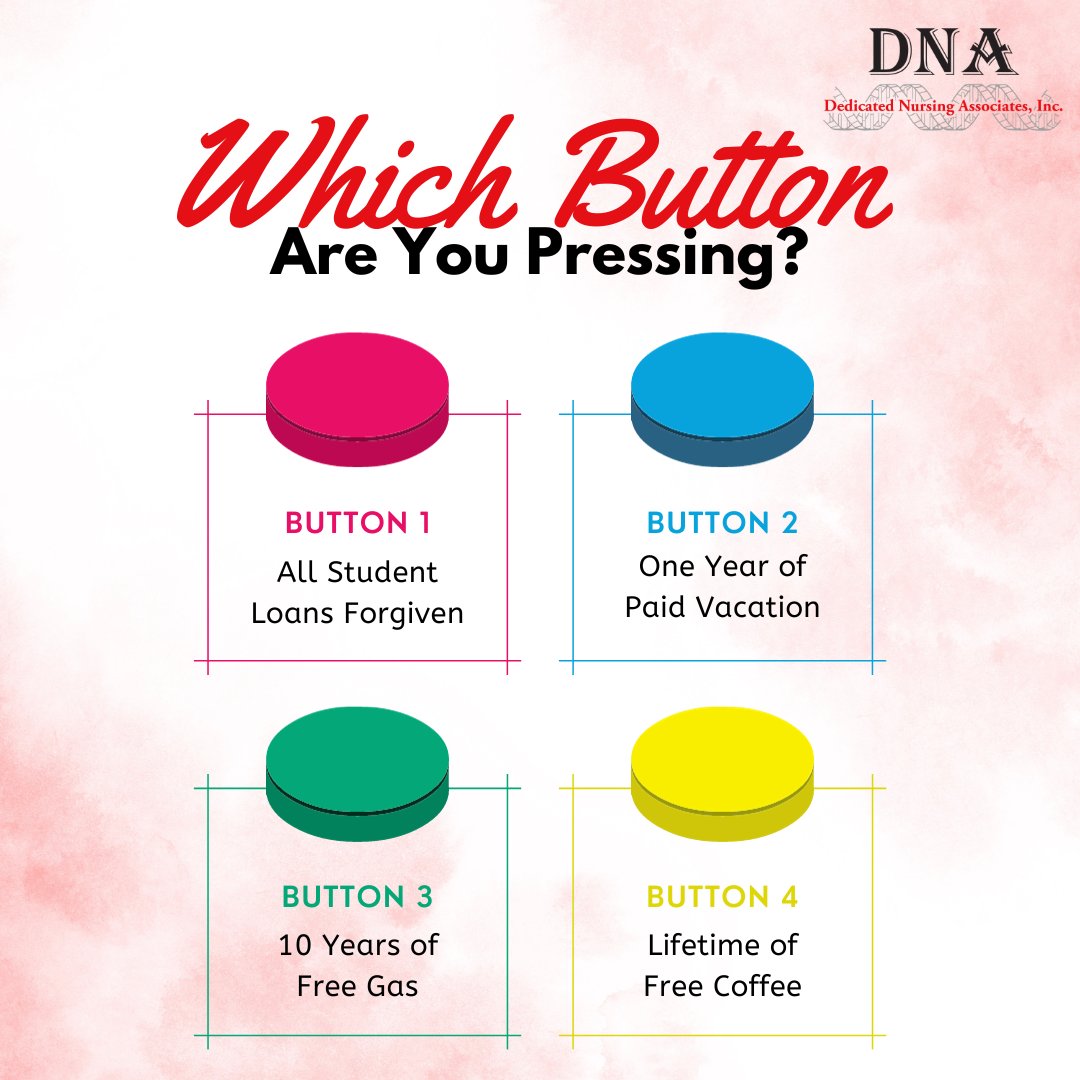 DedicatedNurses's tweet image. Which button are you pressing? Let us know in the comments! 🔴🔵🟢🟡
#ButtonGame #Nurse #NursesOfInstagram