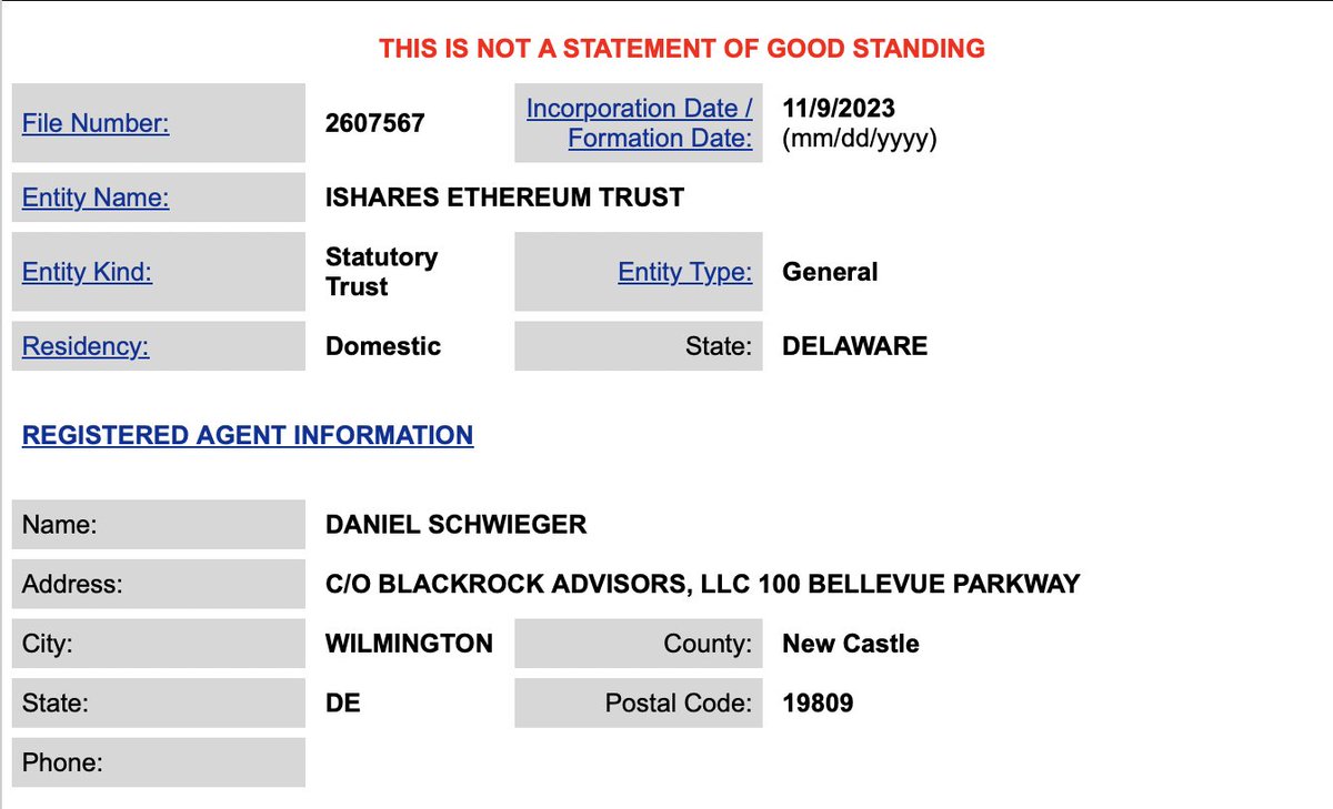 💥💥💥 JUST IN: BlackRock iShares Ethereum Trust registered in Delaware!  