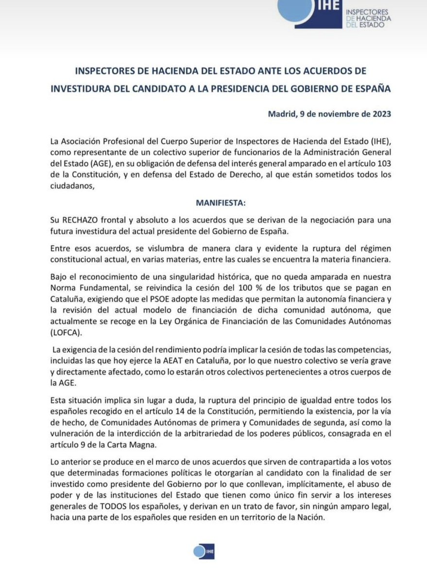 Jueces, abogados e inspectores de Hacienda contra las aberraciones incluidas en el acuerdo de entrega del PSOE al separatismo.