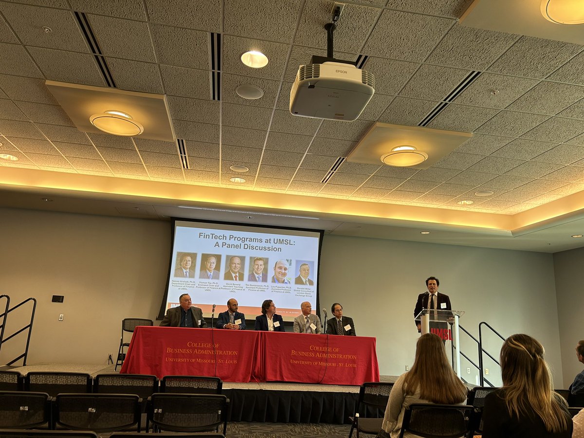 UMSL_IS's tweet photo. FinTech panel at the Finance Career Conference featuring #UMSL Finance Professors Arshadi, Tse, Beverly, Dombrowski, and Pugachev #FCC #UMSLBusiness #WeTransformLives https://t.co/yQjBSrz5qo