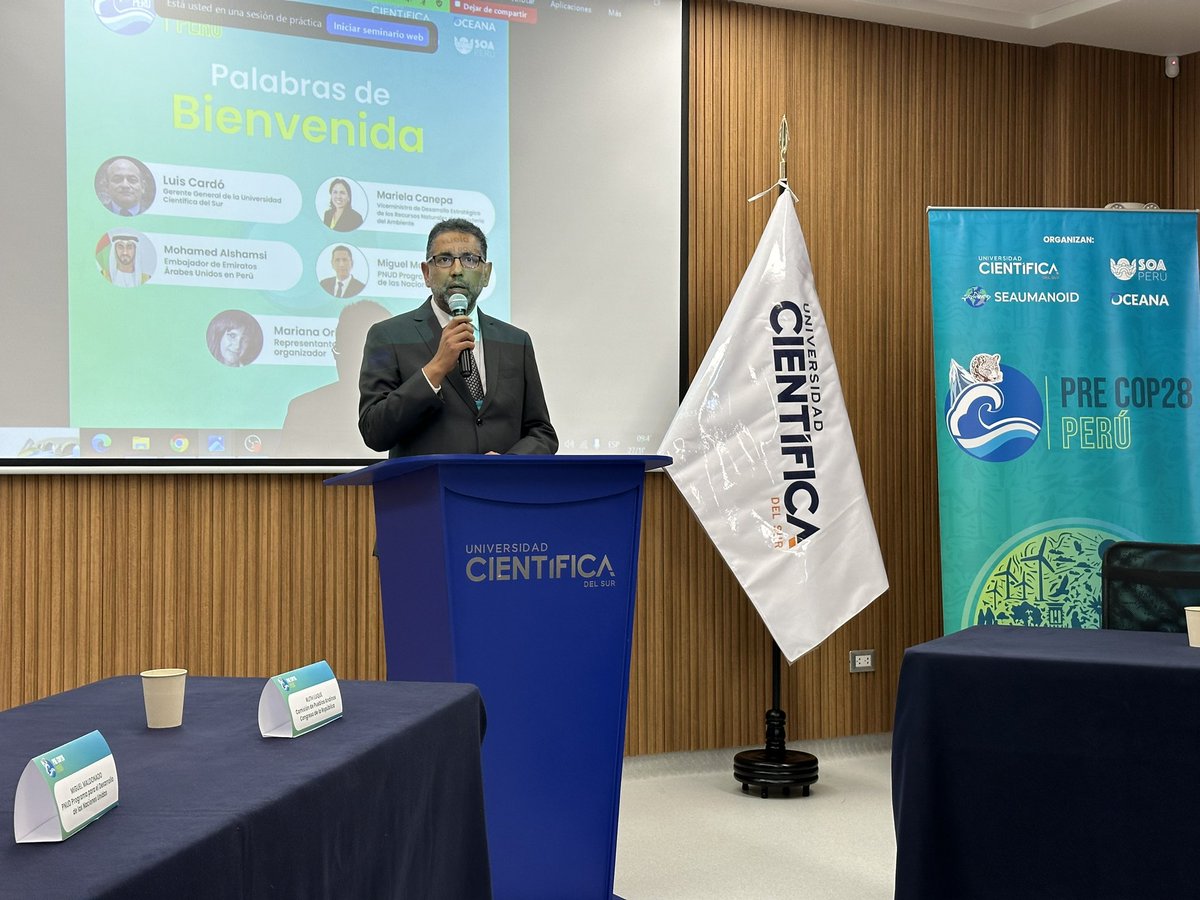mohamedelshamsi's tweet photo. فعالية "PRE COP28" مع جامعة (Cientifica del Sur)

Actividad “PRE COP28” con la Universidad Científica del Sur.

#COP28UAE #ClimateActionNow #uae #COP28 #UniteActDeliver #YearofSustainability #TodayForTomorrow 
#الإمارات #التغير_المناخي #عام_الاستدامة https://t.co/JYQfTaxNIk