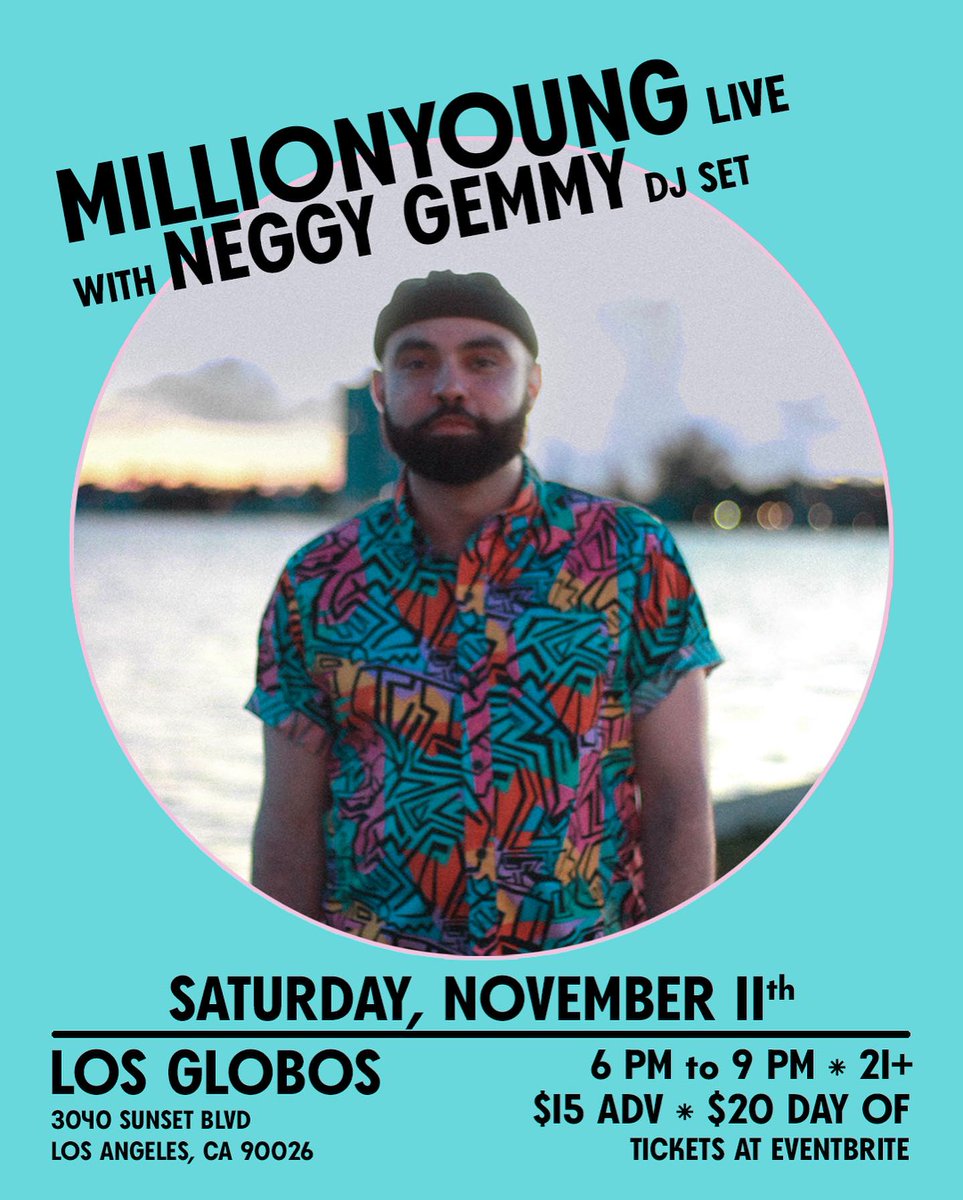 Millionyoung (@millionyoung) on Twitter photo Ahhh! T-Minus 2 days 'till our show in LA at <a href="/LosGlobos_LA/">Los Globos Nightclub</a> with Neggy Gemmy (DJ set). Who's ready? 🎫 Grab your tickets!
eventbrite.com/e/millionyoung… Ahhh! T-Minus 2 days 'till our show in LA at <a href="/LosGlobos_LA/">Los Globos Nightclub</a> with Neggy Gemmy (DJ set). Who's ready? 🎫 Grab your tickets!
eventbrite.com/e/millionyoung…