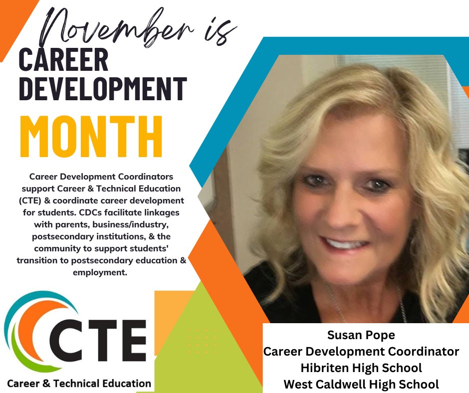 Caldwell County CTE (@cte_caldwellco) on Twitter photo November is Career Development Month! Today we want to celebrate Susan Pope! She is the Career Development Coordinator for <a href="/HibritenHigh/">Hibriten High School Panthers</a> and <a href="/west_caldwell1/">West Caldwell High School</a> . We appreciate you and all you do for your students! #caldwellschoolscte #CTEforNC <a href="/CaldwellVoice/">CaldwellSchoolSystem</a> November is Career Development Month! Today we want to celebrate Susan Pope! She is the Career Development Coordinator for <a href="/HibritenHigh/">Hibriten High School Panthers</a> and <a href="/west_caldwell1/">West Caldwell High School</a> . We appreciate you and all you do for your students! #caldwellschoolscte #CTEforNC <a href="/CaldwellVoice/">CaldwellSchoolSystem</a>