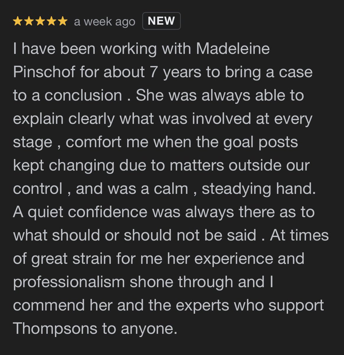 I received some very lovely feedback from a client who had some terrible consequences as a result of clinical
Negligence.  It is lovely to get such feedback &amp;is a reminder of why we <a href="/ThompsonsLaw/">Thompsons Solicitors</a> do everything we can to secure justice and compensation. #clinneg #damages