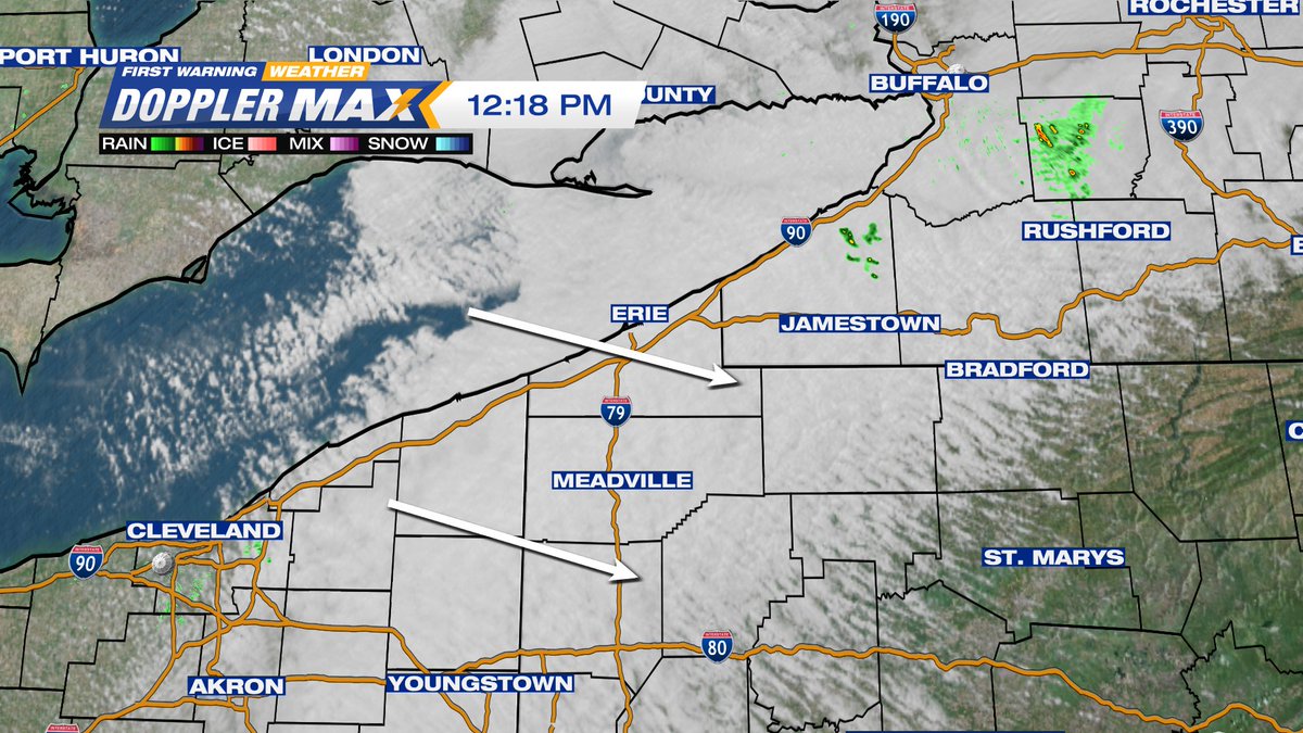 AJ_Mast_WX's tweet photo. Low-level cloud cover will slowly exit the region this afternoon before more fast-moving high clouds work into the mix tonight. Some of the clouds stick around tomorrow as a weak disturbance passes to our south. #PAWX #OHWX #NYWX #CloudCast #Erie https://t.co/Uc5C2CIvXy