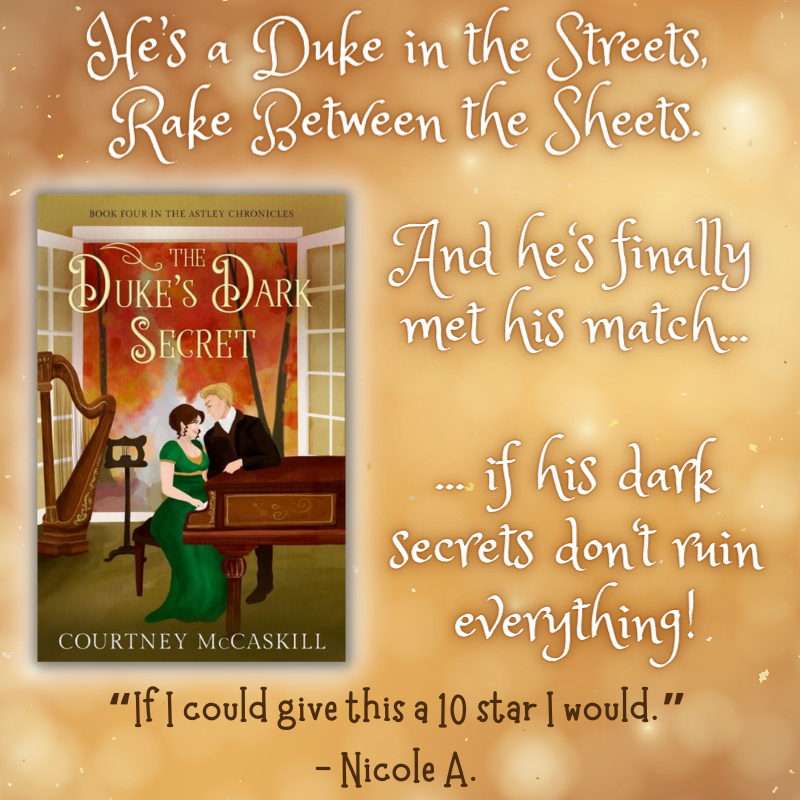 The Duke's Dark Secret is out today!!! It's ultra-steamy, and it will make you laugh! 

Grab your copy ➡️ books2read.com/TheDukesDarkSe…

Read a sample ➡️ courtneymccaskill.com/the-dukes-dark…

#historicalromance #romancebooks #RomanceReaders #romancenovels #Regency #NewRelease #NewReleases #booktwt