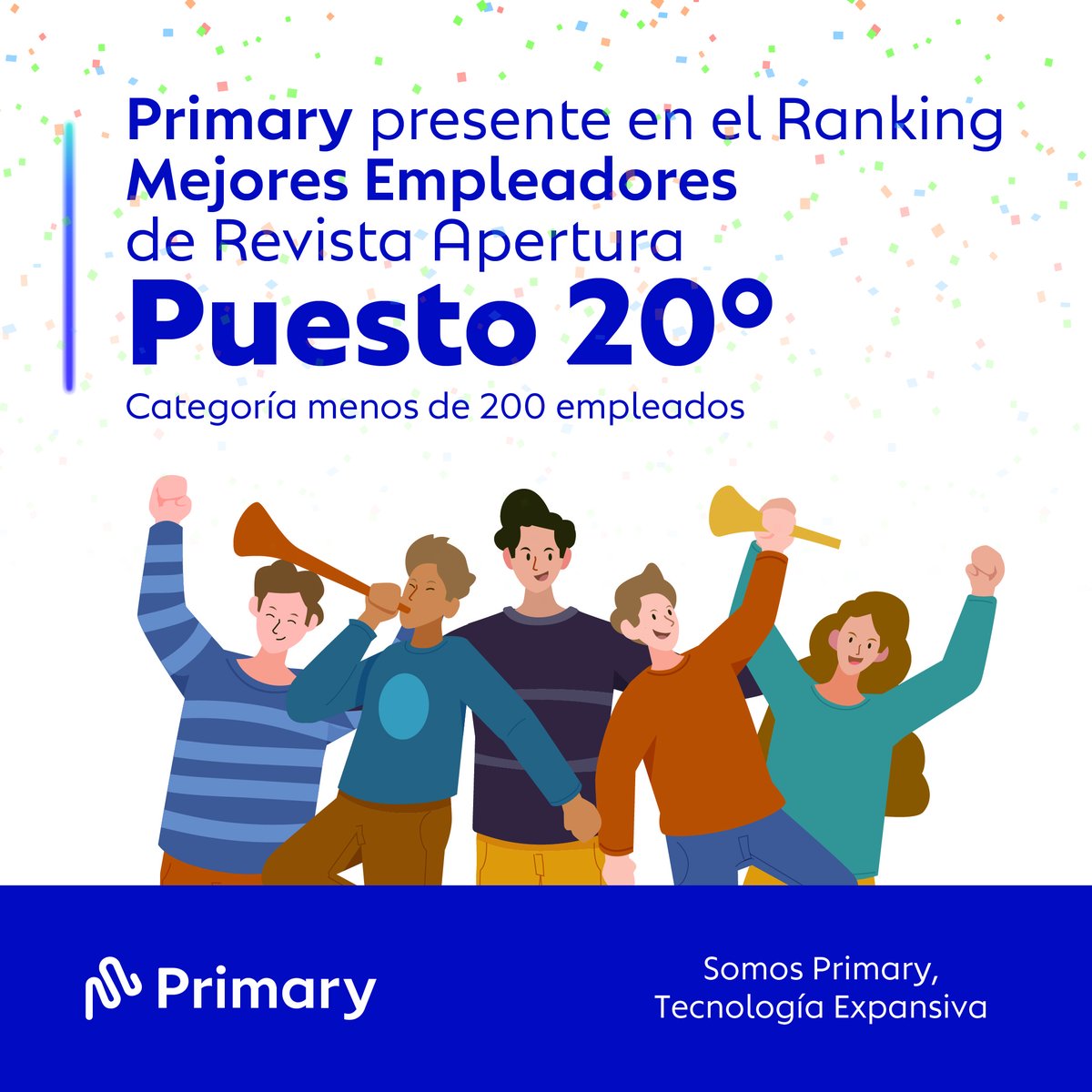 ¡Llegamos al puesto 20° del Ranking Mejores Empleadores!🎉Subimos 6 posiciones respecto de 2022👏😃 
Para nosotros, es una prioridad el bienestar y desarrollo de las personas.🚀
¿Querés sumarte al equipo? 😎 Conocé más: primary.com.ar/sumate-al-equi…
Somos #Primary #TecnologíaExpansiva
