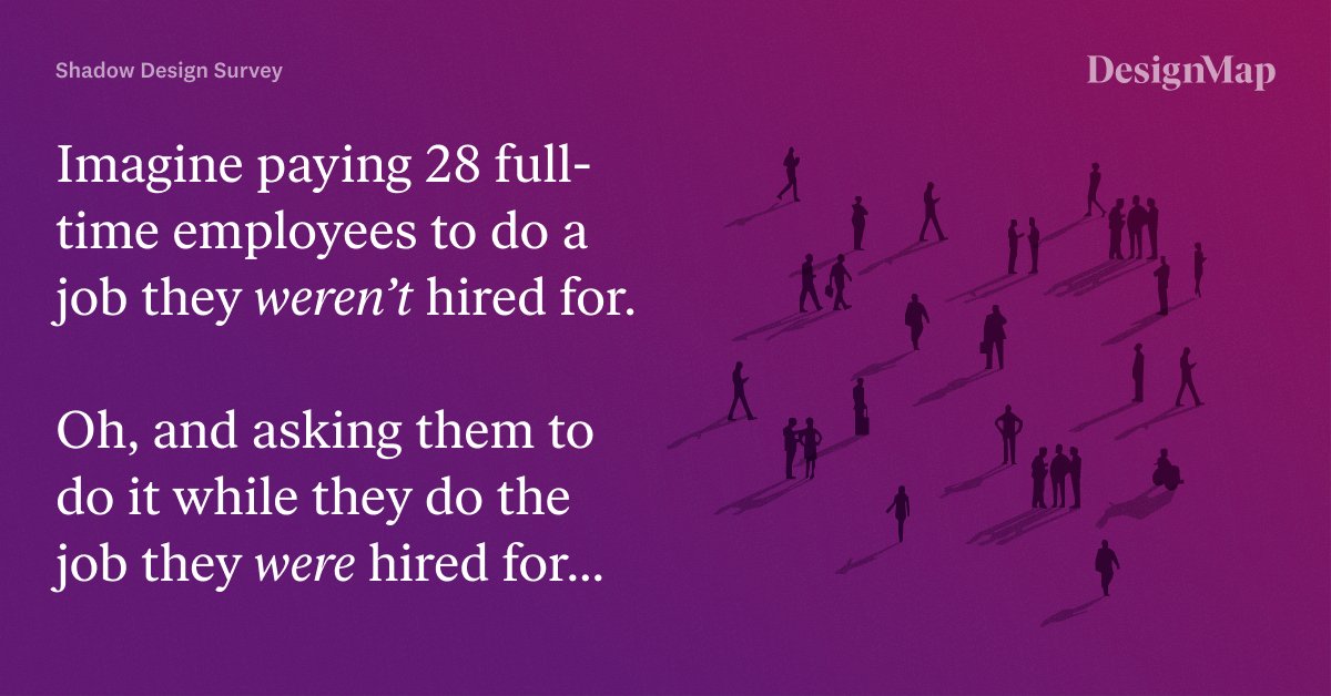 DesignMap's tweet image. One Shadow #Design Survey uncovered that nearly 59,000 hours of #UX work was done within Engineering and #ProductManagement each year—making up over 10% of their combined total capacity.
Yikes.
Learn how to lessen your own Shadow Design spend: designmap.com/ideas/banish-s…