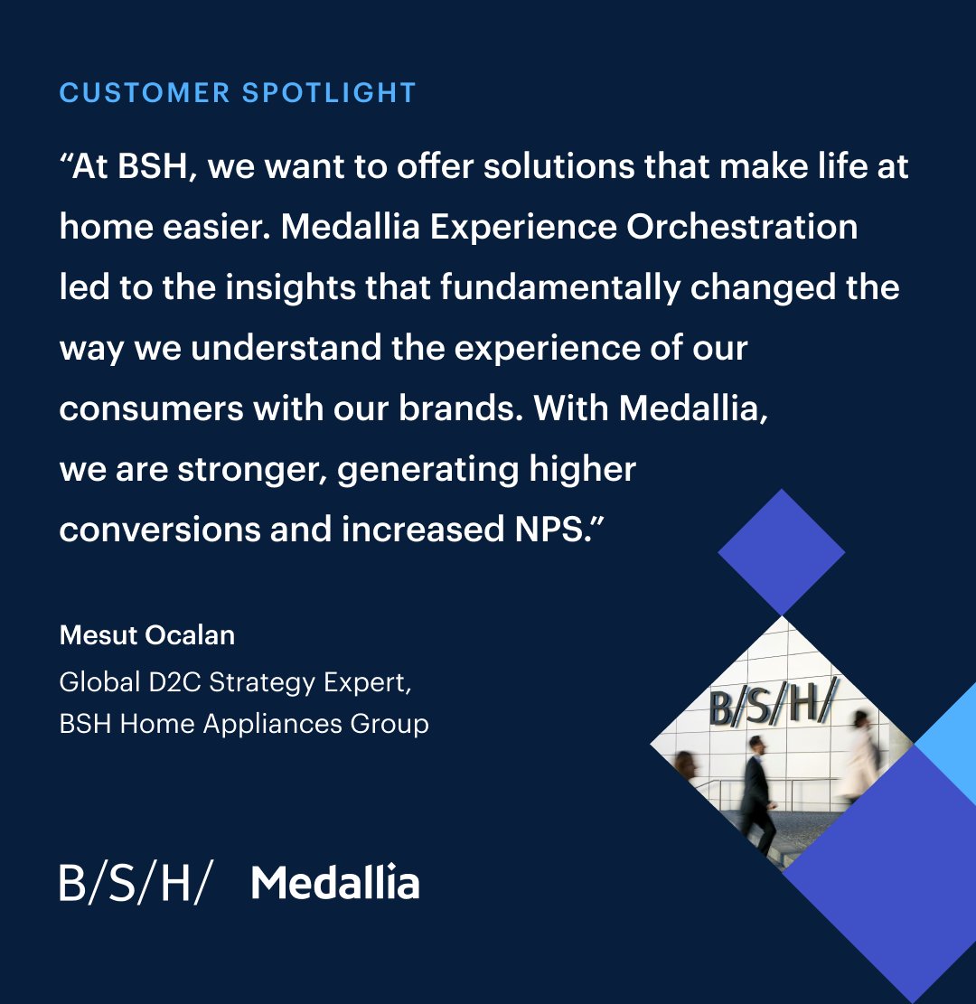 Medallia's tweet photo. Medallia Experience Orchestration (MXO) empowered BSH Home Appliances to create seamless, personalized experiences.

The result? Higher conversions and increased NPS.  🚀

https://t.co/9Nh5SCfgQt | #CustomerSpotlight #CXPersonalization https://t.co/eoUOchzJwN