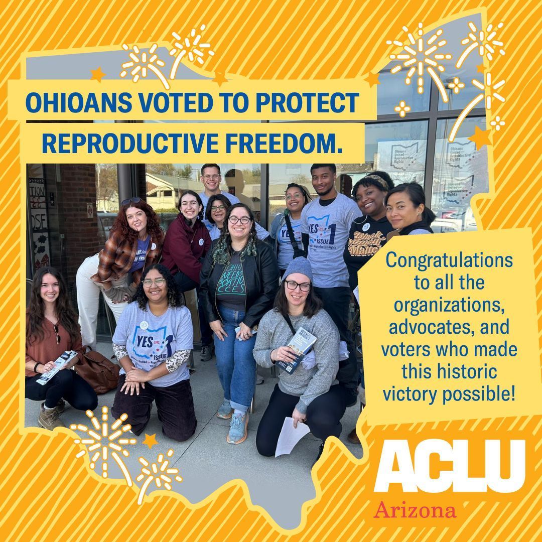 Ohio voters have made it clear: they care about protecting abortion access in their state. We are honored that our organizing team got to join @ACLUOhio this week to play a small part in this victory. Arizona, we're next!