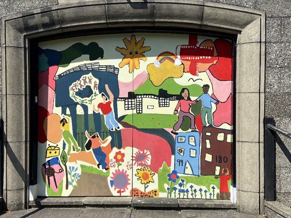 ScotLDO's tweet image. Tomorrow @ScotLDO @FortuneWorks60 @drumchapelhigh will celebrate a new mural at St Marks Church @PresofGlasgow 2-3pm. All welcome! The mural was created by the #DrummingUpChange group as part of their community activities to build belonging &amp;amp; tackle stigma bit.ly/3QPB0fA