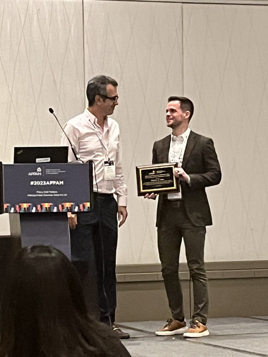 Look at <a href="/taylor_odle/">Taylor Odle</a> being great and stuff. Well deserved! #APPAM2023 <a href="/APPAM_DC/">APPAM</a> <a href="/JPAM_DC/">Journal of Policy Analysis and Management</a>