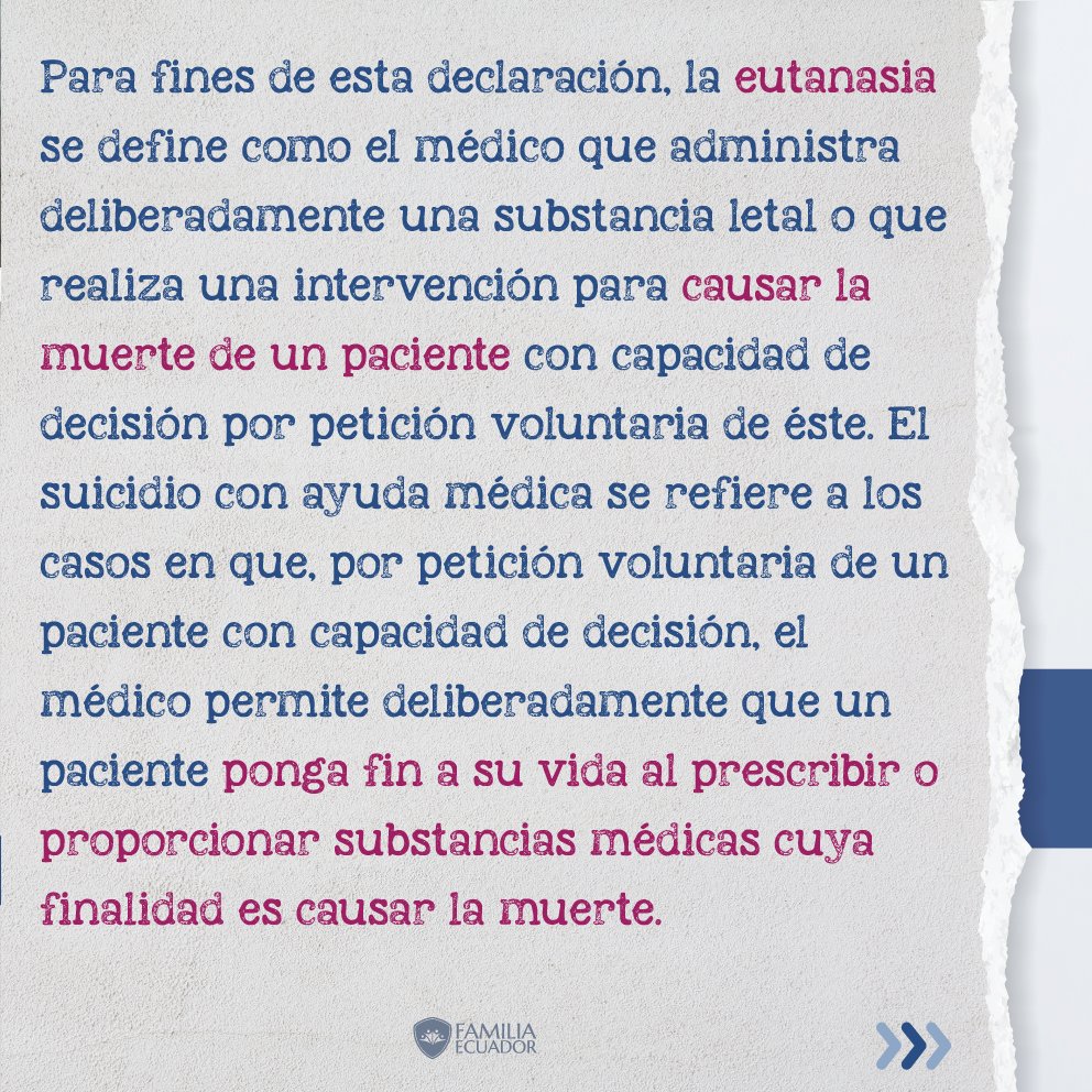 _FamiliaEcuador's tweet photo. ☠️ Eutanasia vs. Ecuador 🇪🇨

¿Sabías que la Asociación Médica Mundial no está a favor de promover el homicidio en sus pacientes? 👏🏼

¡Mientras aquí pretender imponerlo! Atender @PepeRuales @Salud_Ec @CorteConstEcu @DanielNoboaOk 
#EutanasiaNoEsAmar
#EutanasiaNO
#StopEuthanasia https://t.co/WSTXJOZOED