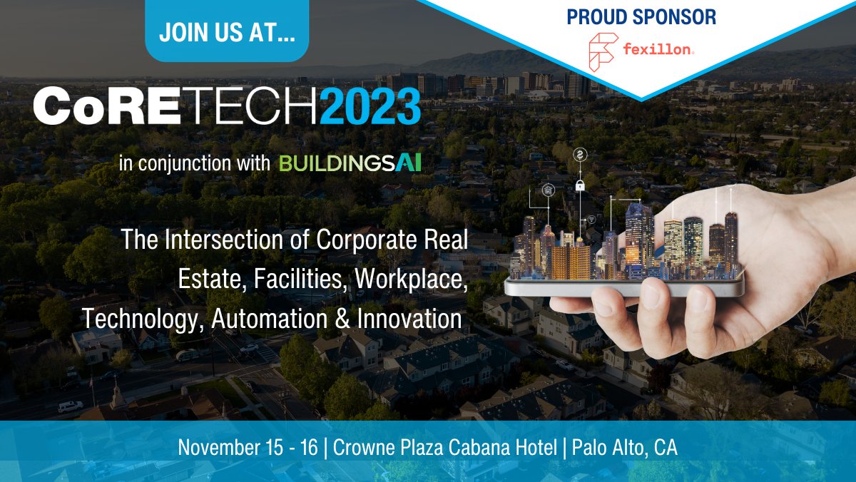 fexillon's tweet photo. We are proud to co-sponsor #CoreRETech 2023 &amp; #BuildingsAI conference with our #SmartBuildings integration partners @Aptitudeii_,
Fexillon CEO &amp; Co-founder Kieran Beggan will be attending, joining the thought leaders in corporate #realestate, #facilities, #technology and #AI https://t.co/ahDCCMNRXV