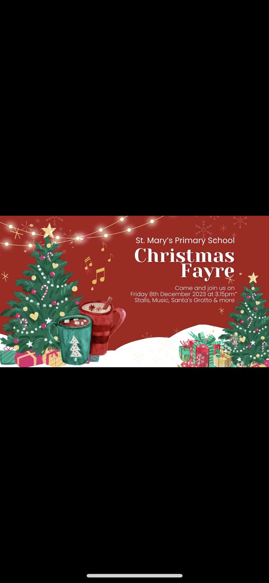 Friends_StMarys's tweet photo. Come and join us at our Christmas Fayre 🎄 8th December 3.15pm @StMaryHighGreen  if anyone would like to donate to raffle prizes please do contact us on here or via school reception. https://t.co/4OmmB8djv1