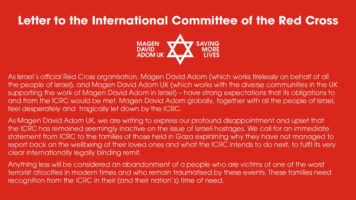 A Letter to the International Committee of the Red Cross from MDA UK. @ICRC @BritishRedCross @Mdais