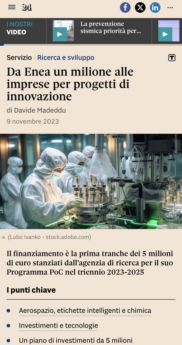 davmade's tweet image. Da Enea un milione alle imprese per progetti di innovazione. Il servizio su ilsole24ore.com/art/da-enea-mi… #innovazione #proposte #progetti #ilsole24ore #aerospazio #chimica #farmaceutica