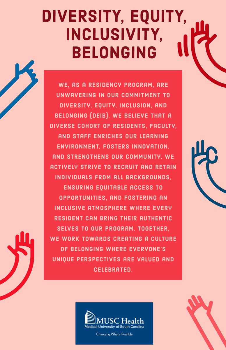 We, as a program, value the importance of incorporating mindful, DEIB practices. It is a work-in-progress and we are excited to learn more everyday! 

<a href="/MUSCPharmRes/">MUSC Pharmacy Residency</a> <a href="/ID_MUSC/">MUSC Infectious Diseases</a> <a href="/MUSChealth/">MUSC Health</a> <a href="/AHamby_PharmD/">Aaron Hamby</a> <a href="/RachB_PharmD/">Rachel Burgoon</a> <a href="/TayMorrisette/">Taymorrisette</a> <a href="/boo_saw_lahh/">Busola Fowowe, PharmD</a>