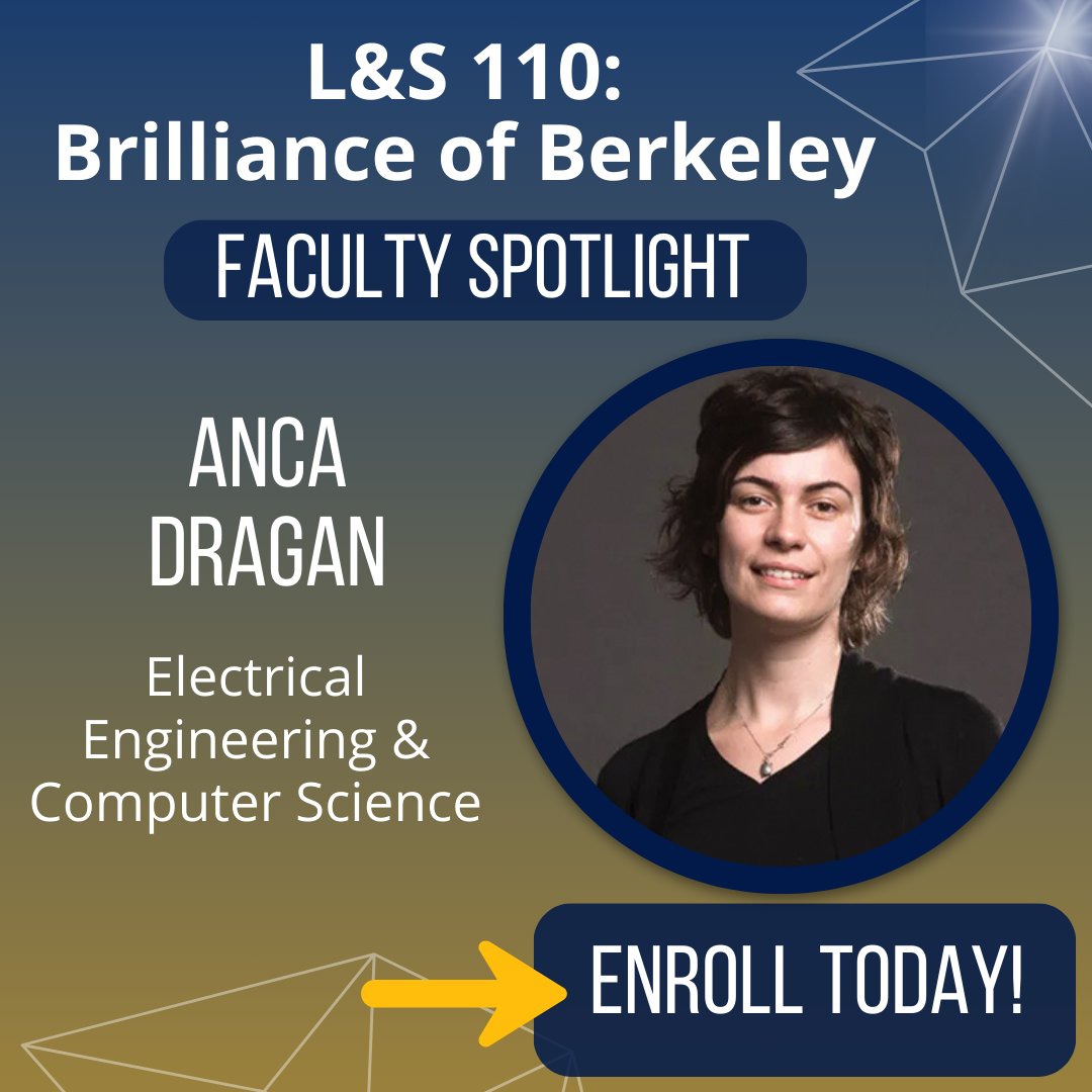 ✨ With a goal of enabling #AI agents to work with, around, and in support of people, <a href="/UCBerkeley/">UC Berkeley</a> professor of <a href="/Berkeley_EECS/">UC Berkeley EECS</a> Anca Dragan focuses on interactions between humans and AI. Learn about this 1 unit course: bit.ly/3QcyU80 <a href="/BerkeleyGuide/">Suggested Classes</a> #BrillianceOfBerkeley