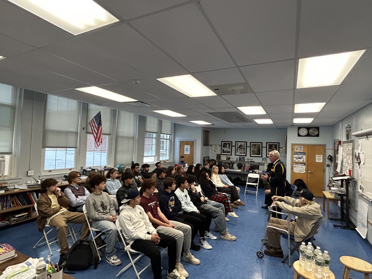 Thank you to George Strom (97 years old!), Councilman Jimmy Colligan, Mitchell Clark, and Mike Mundy for visiting our school district  today. They represented WWII, Vietnam, and our modern day wars and battles. God bless our veterans and thank you for your service.