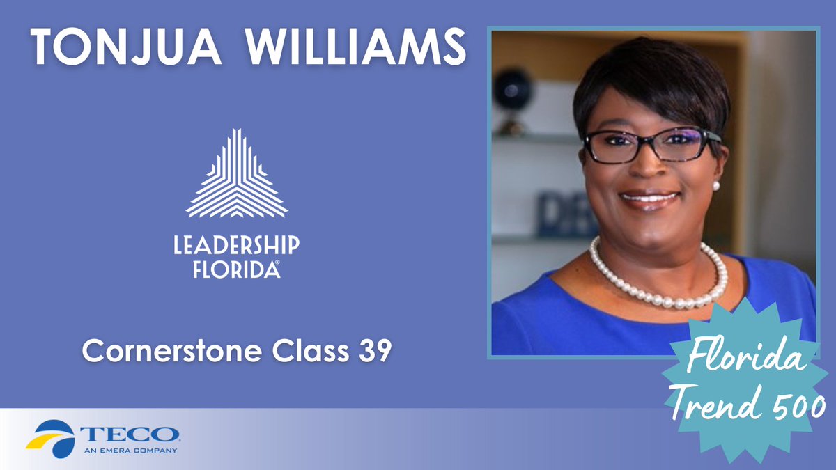 LeadershipFla's tweet photo. Congratulations to #LifetimeMember @SPCPresident (#CornerstoneClass39 #panDEUXmonium, #WestCentralRegion) for being selected as one of @FloridaTrend's Top 500 Influentials in Florida in the Education category. Tonjua is the president of @spcnews.
Sponsor: @TampaElectric https://t.co/xtF3k4Yj29
