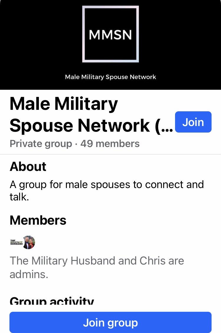 RetnepRachel's tweet photo. @ExMatelotJim @MilitaryBanter Do you know about the Male Military Spouse Network? There are many struggles being a spouse and some unique to being a male spouse in the military environment. Worth looking on Facebook https://t.co/rHvGKtJt5p